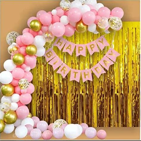 Happy Birthday Decoration Set ( Pink & Gold & White) 30 Balloons Happy ...