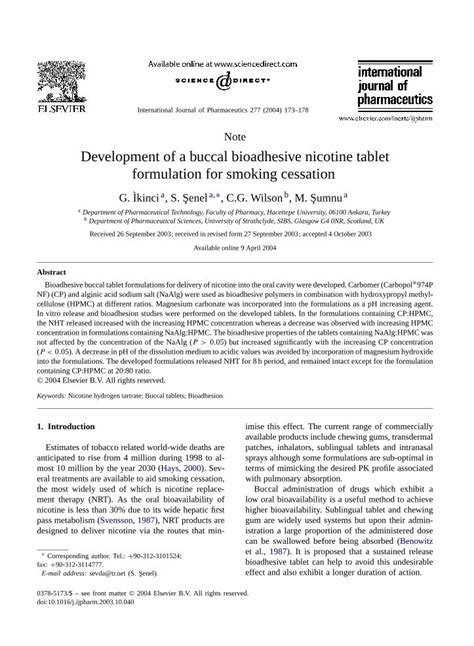 PDF Development Of A Buccal Bioadhesive Nicotine Tablet Formulation