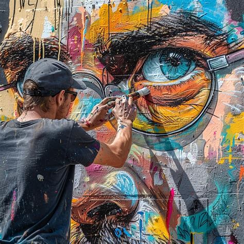 Premium Photo Street Artist Painting A Colorful Mural