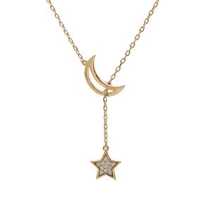 Collier En Plaqu Or Cha Ne Avec Lune Vid E Et Toile Pav E D Oxydes