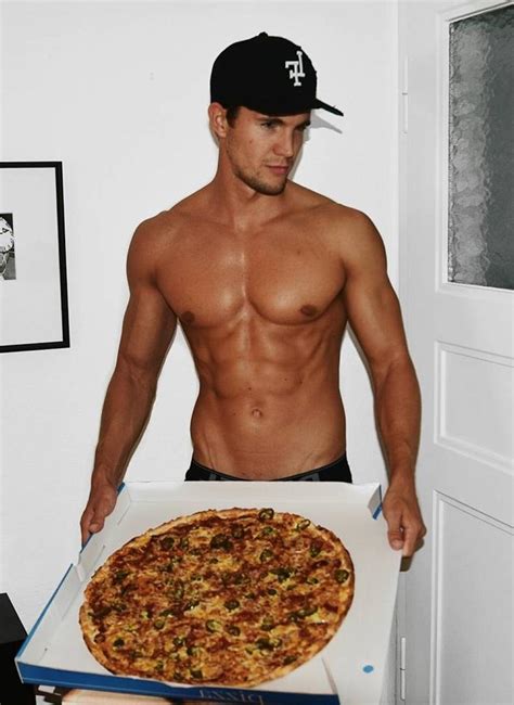 Shirtless Hunk Pizza Delivery Baseball Cap Abs Pecs