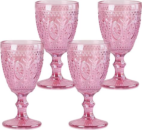 Abrwyy Pink Wine Glasses Set Of 4 Pink Goblets Vintage Drinking Glassware