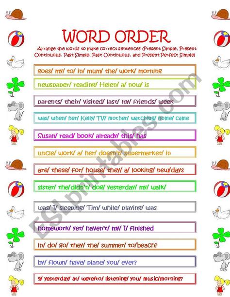 Word Order Esl Worksheet By Nikkomary Worksheets Library