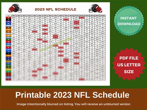 2023 NFL Schedule Printable PDF Complete Team Games Calendar - Etsy