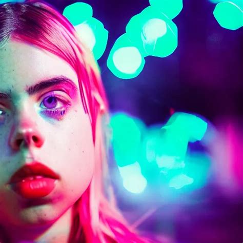 Billie Eilish Girl In The Street Explosion Of Neon Stable Diffusion