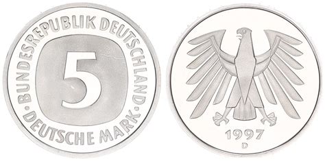 Deutschland Bundesrepublik 5 Mark 5 DM Kursmünze 1997 D TOP Erhaltung