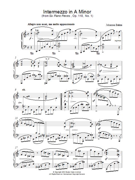 Intermezzo In A Minor From Six Piano Pieces Op 118 No 1 Sheet