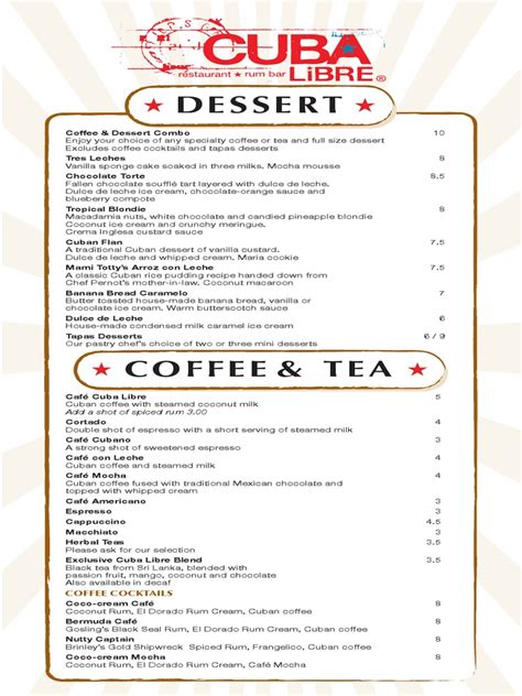 Cuba Libre Dessert Menu | Desserts | Rum