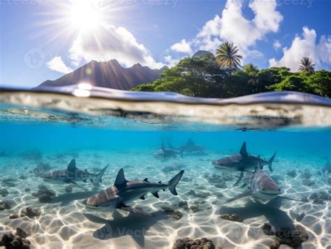 Sharks Swimming In Crystal Clear Waters Stock Photo At Vecteezy