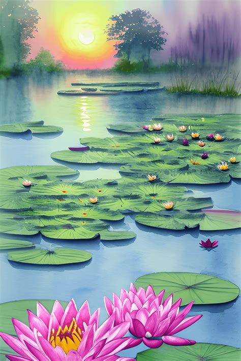 Tranquil Lake Sunrise Graphic · Creative Fabrica