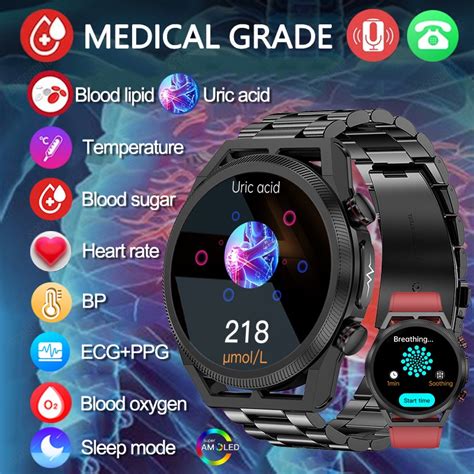 New Uric Acid Non Invasive Blood Glucose Smart Watch Men Bluetooth