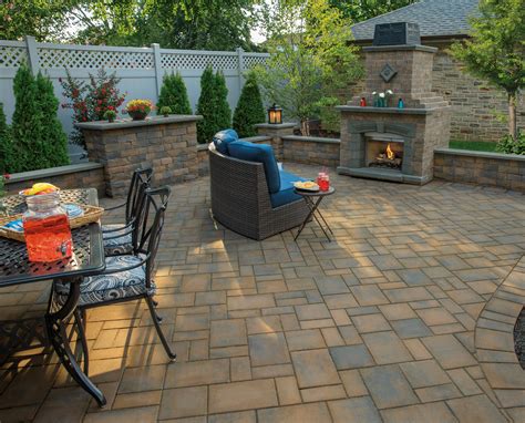 Cambridge Ledgestone Smooth Patio with Outdoor Fireplace - Astro