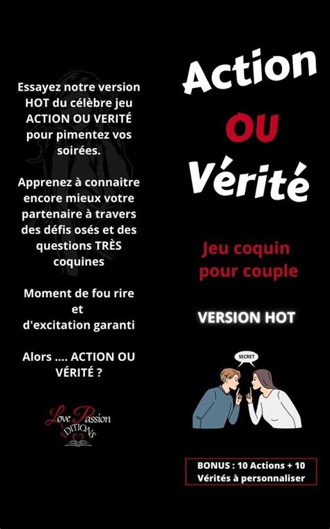 Action ou vérité jeu coquin pour couple Version HOT Bonus 10 actions 10 vérités à