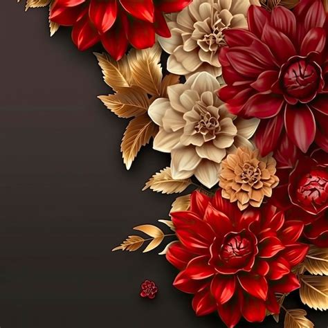 Premium Photo A Red And Gold Floral Background With A Gold Flower And