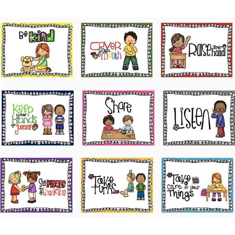 Προϊόν 9pcs English Poster Classroom Rules A4 Big Cards Kindergarten Early Education Good