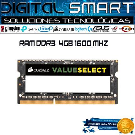 MEMORIA RAM DDR3L SODIMM LAPTOP CORSAIR VALUESELECT 4GB A 1600MHZ