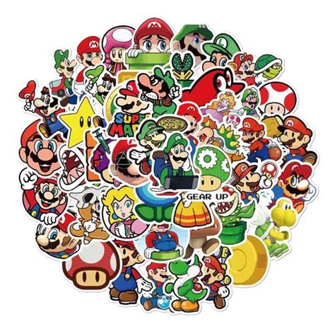 Stickers Mario Bros Pegatinas 50 Unidades Printek Cuotas Sin