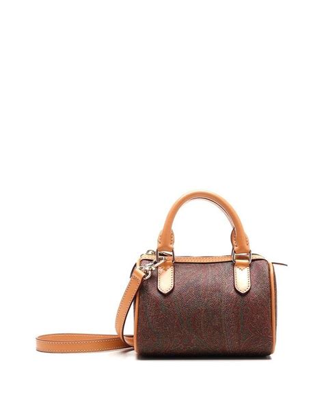 Etro Paisley Printed Mini Boston Bag In Brown Lyst