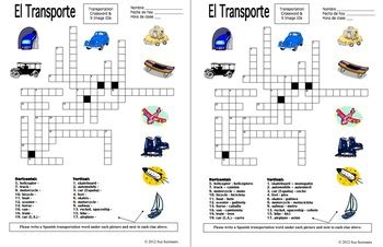 Spanish Transportation Crossword Puzzle And Vocabulary El Transporte