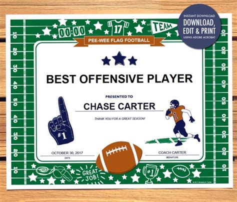 Flag Football Certificate Printable