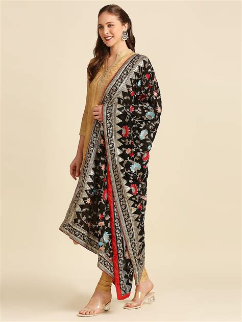 Multicolour Embroidered Georgette Dupatta – Dupatta Bazaar