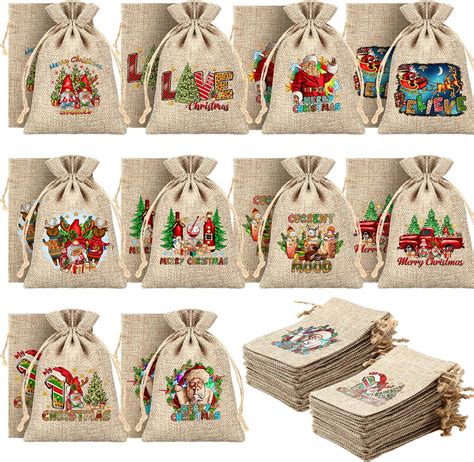 Amazon Wesnoy Pcs Christmas Burlap Gift Bags With Drawstring