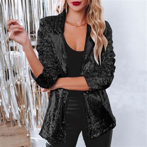 Sequin Jackets For Women Women Sequins Sequin Jacket Casual Long Sleeve Glitter Party Shiny