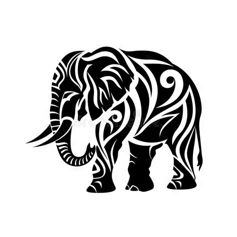 Tribal Elephant Illustration In Black And White Stock Illustration