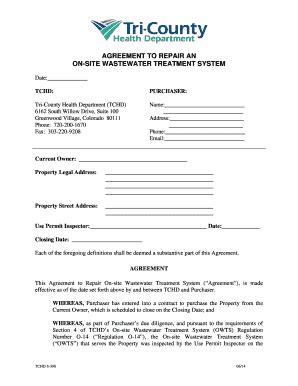 Fillable Online Tchd Agreement To Repair An On Site Wastewater