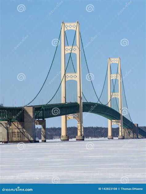 Mackinac Bridge stock photo. Image of sunny, winter - 142823108