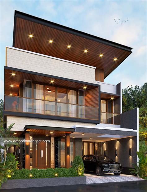 Desain Tampak Detail Depan Rumah Modern 2 Lantai Bapak DVN Di Jawa