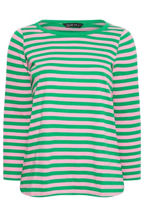 Yours Curve Green And Pink Stripe Long Sleeve T Shirt Yours Clothing