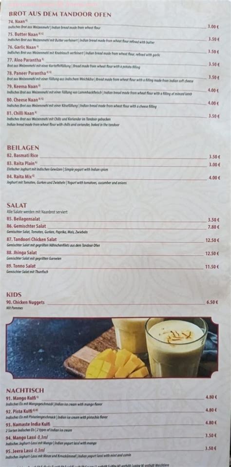 Speisekarte Von Namaste India Restaurant Bitburg