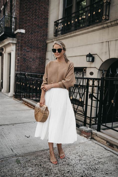 Summer Pleats Styled Snapshots White Skirt Outfits Midi Skirt Outfit Style