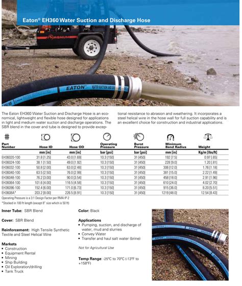 Eaton EH360 Water Suction Discharge Hose