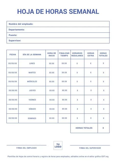 Plantillas De Hojas De Control Horario Editables Online