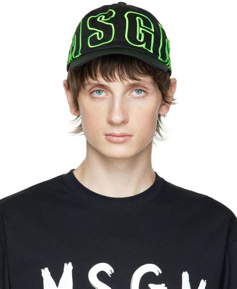 Black Embroidered Cap by MSGM on Sale