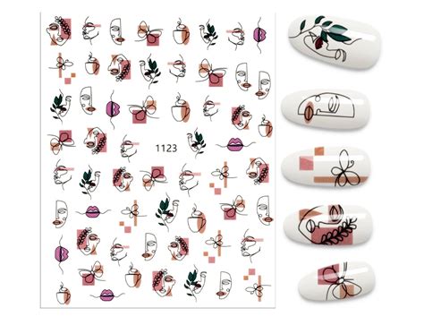 Decoupe Stickers Autocollants Pour Ongles Dessin Abstrait Feuille De