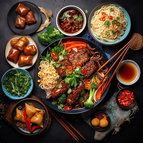 Premium Photo | Variety of traditional Chinese dishes