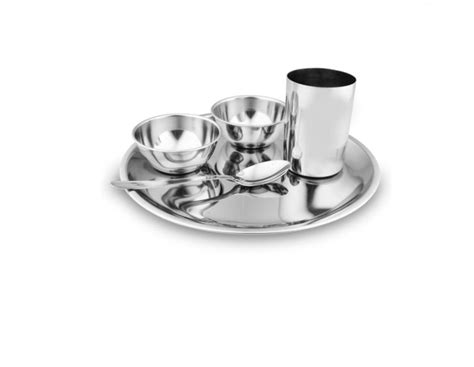 Silver Round Stainless Steel Thali Set For Serving Food Size