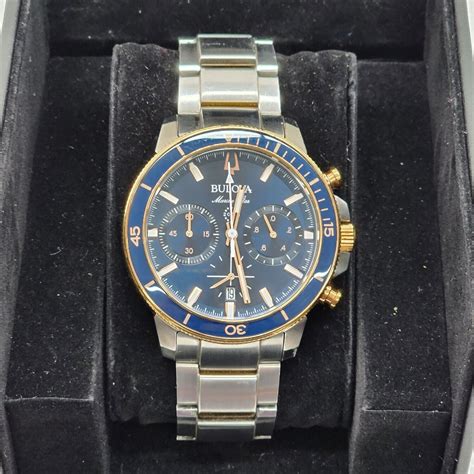 Bulova Men S Marine Star Chronograph Rotating Bezel Blue Dial Watch