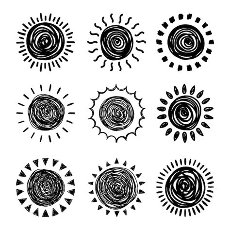 Premium Vector Set Of Doodle Suns Sketch Hand Drawn Style