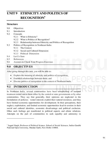 Fillable Online Egyankosh Ac UNIT 9 ETHNICITY AND POLITICS OF