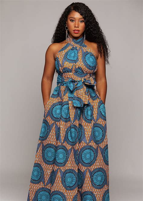 Dresses Ronke African Print Halter Maxi Dress Tanteal African Clothing Styles African