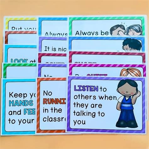 15pcsset Classroom Rules Kindergarten Wall Decoration English Poster A4 Plastic Seal Big Cards