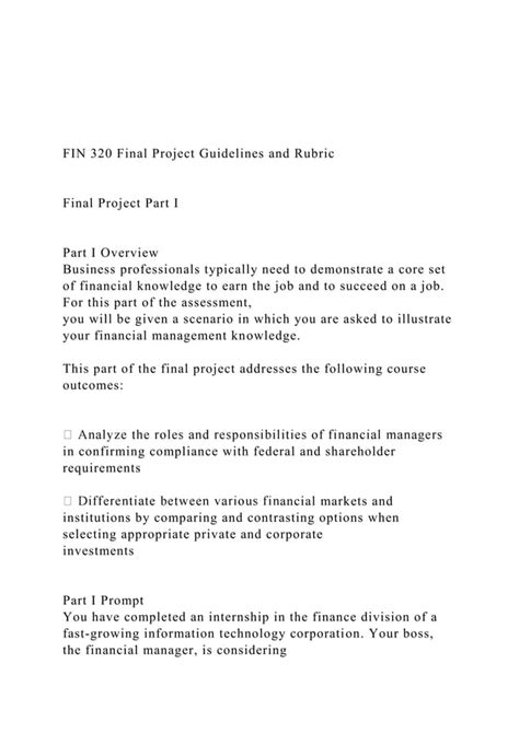 Fin Final Project Guidelines And Rubric Final Pro Docx