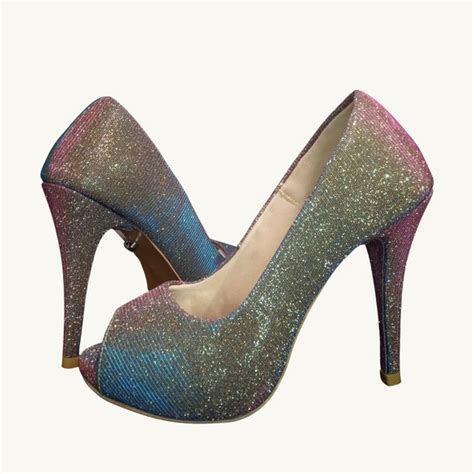 Peep Toe Glitter Prata Compre Produtos Personalizados No Elo