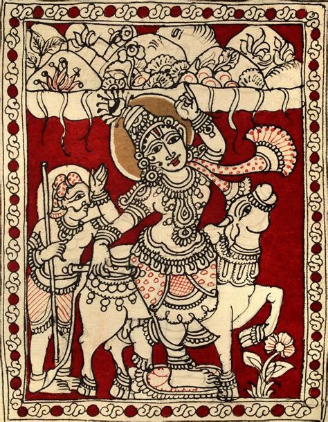 Shri Krishna Lifts Mount Govardhan Kalamkari Painting Mysore