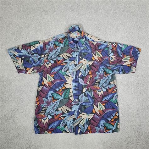 The Hawaiian Original Hilo Hatties Shirt Mens Large Blue Silk Summer