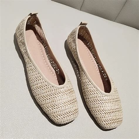 Respirável Braid Ballet Flats Mulheres Mocassins 2023 Verão